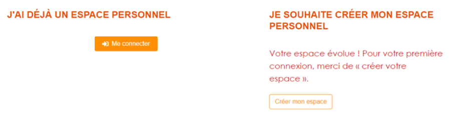 Titre : Je souhaite créer mon espace personnel. Texte : Votre espace évolue ! Pour votre première connexion, merci de " créer votre espace ". Créer mon espace